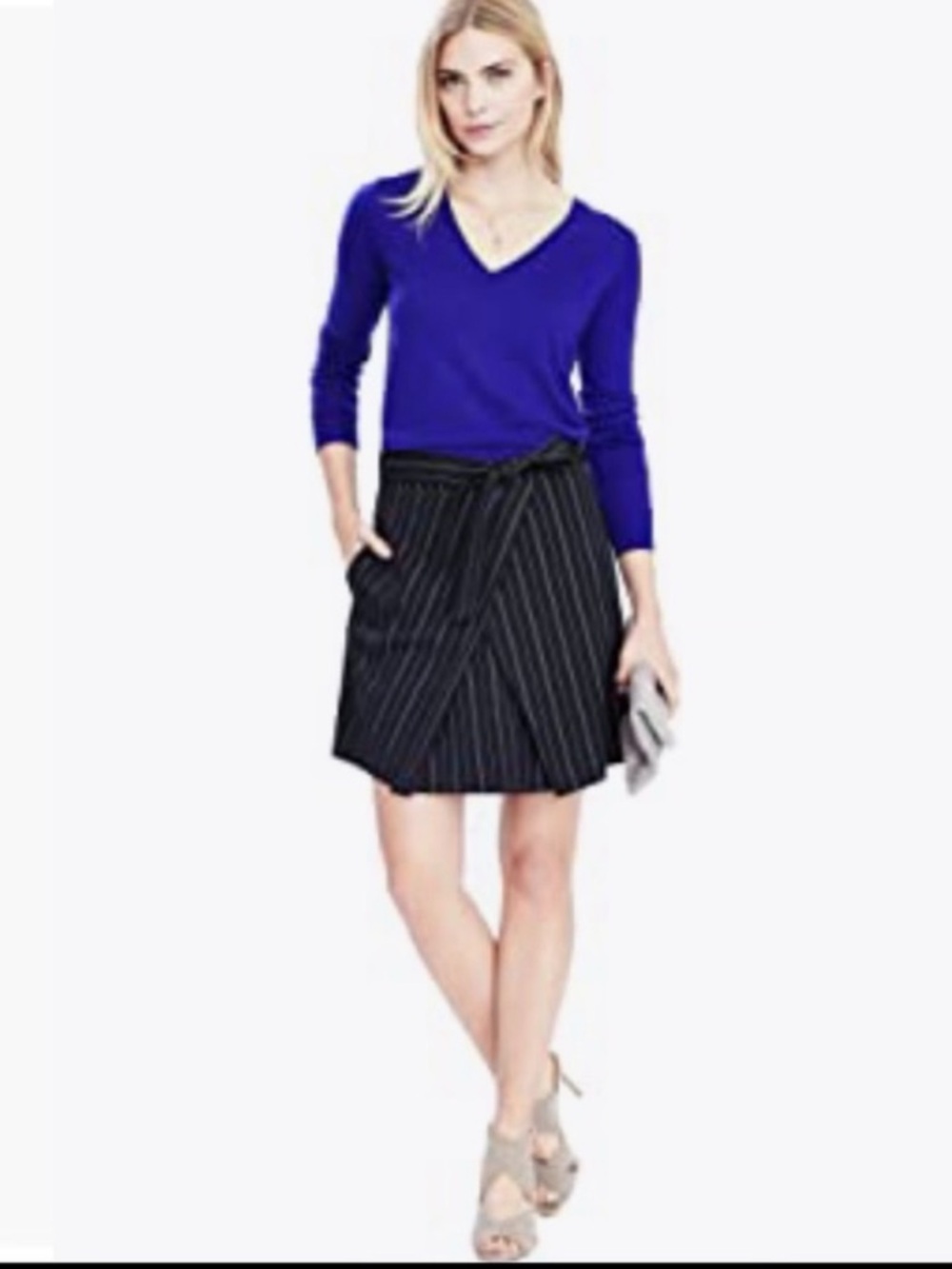 NWT BR Front Tie Pinstripe Skirt